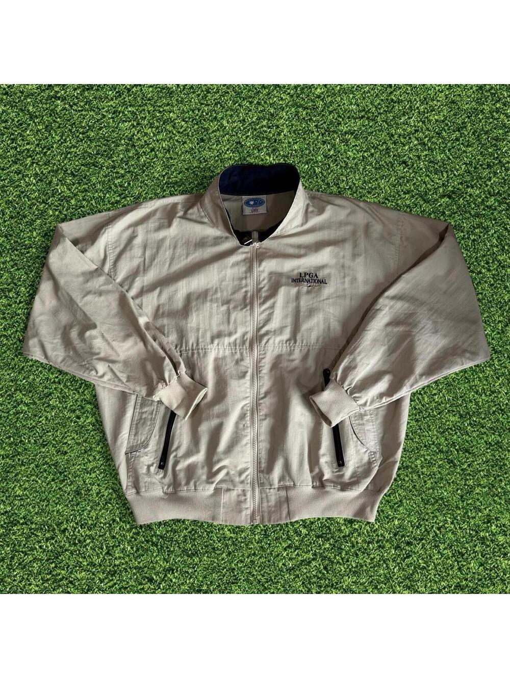 Vintage LPGA International Golf Windbreaker Jacket Cream Tan Embroidered